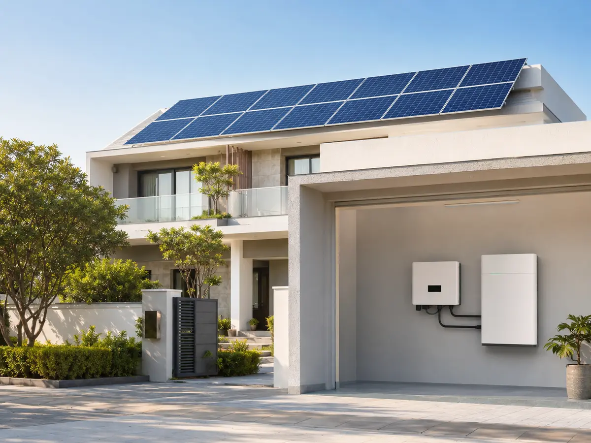Hybrid rooftop solar system with battery and inverter