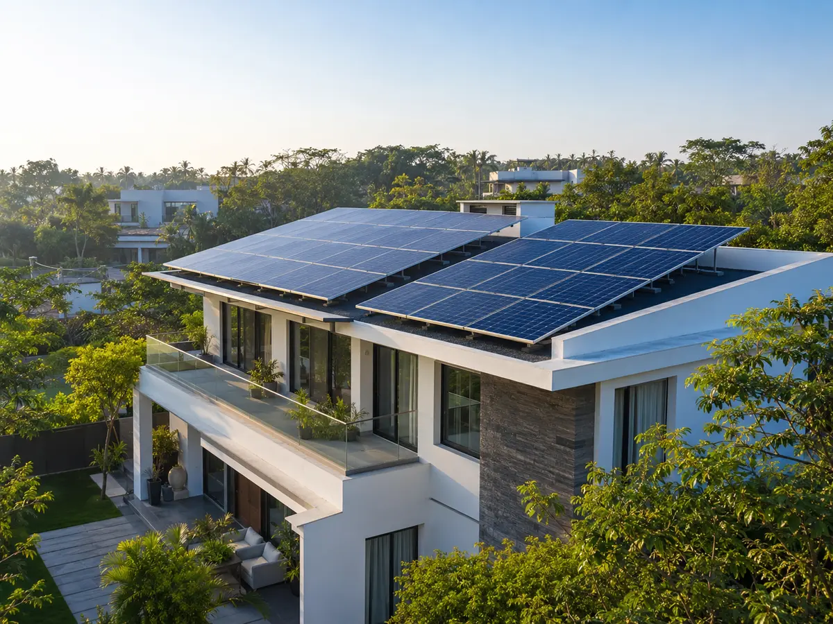 Residential rooftop solar installation on a modern Indian home